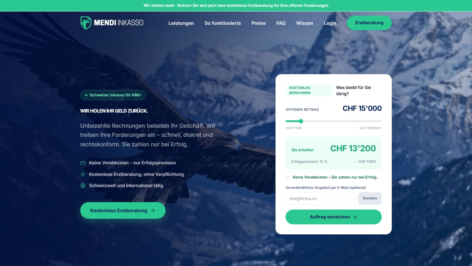 Mendi: Startseite auf dem Desktop